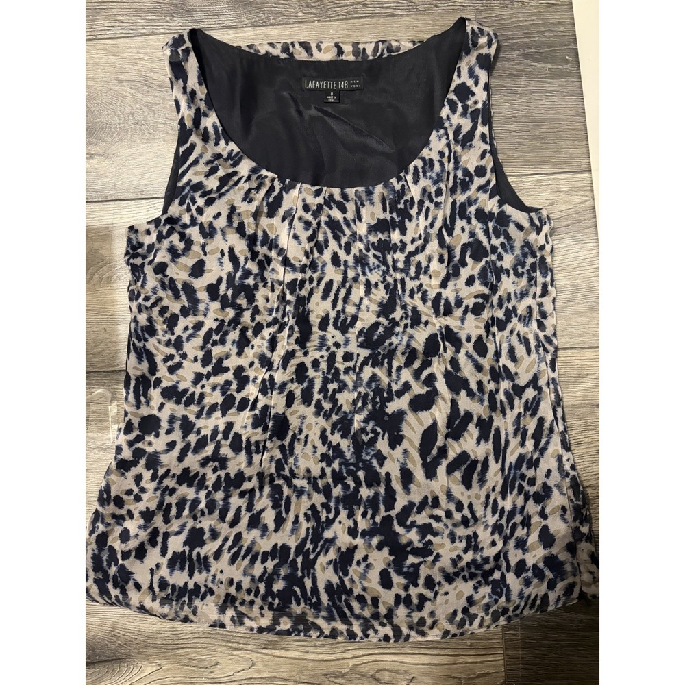 Lafayette 148 Women's Silk Animal Print Sleeveless Lined Blouse Top Sz 6 Luxury